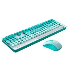ANTRYX - Teclado Y Mouse Inalámbricos Ws-970 Color Verde, Óptima Conexión Y Diseño Ergonómic