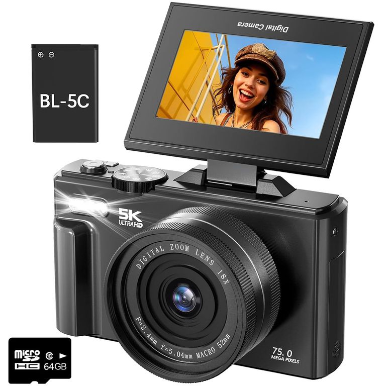 Cámara 5K WiFi para Selfies y Redes 75MP + Belleza