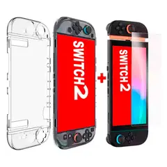 VARIOS - Pack Case para Nintendo Switch 2 + Mica de Vidrio Rígido Transparente