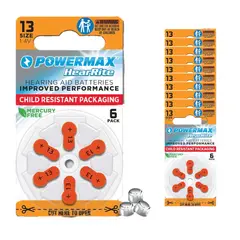 POWERMAX - Pilas 13 Para Audífonos De Sordera - Caja 60 Unidades. Hecho en Reino Unido