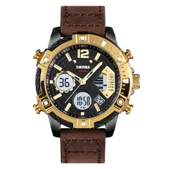 Skmei - Reloj 1618 Negro Correa Cuero Marron Digital Analogo