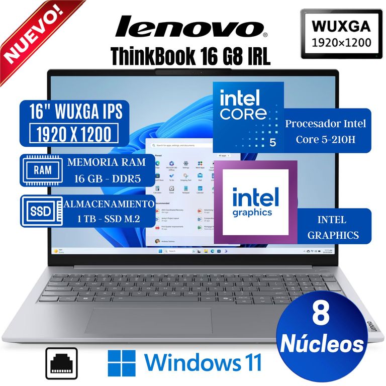 Laptop Thinkbook 16 G8 IRL 16" WUXGA, Intel Core 5-210H, Ram 16GB, SSD 1TB, Win 11