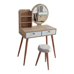 GENERICO - Tocador Modelo Alba Estilo Vintaje con Espejo y Banquito de Regalo