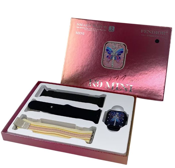 Reloj Smartwatch R9 Mini con 3 Correas para Mujer - Negro