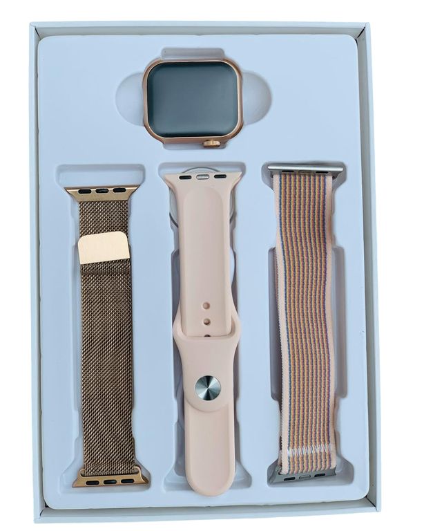 Smartwatch R9 mini pantalla AMOLED para mujeres - 3 Correas Rosado