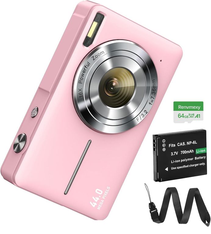 Cámara Rosa Regalo Niña 44MP + 64GB - ¡Fácil de Usar