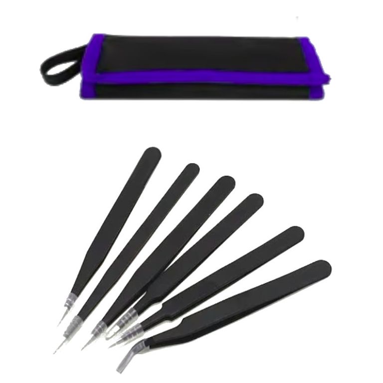 KIT PINZAS ANTIESTATICA + CASE ESTUCHE TRANSPORTADOR ACERO PRECISION