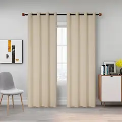 GENERICO - Cortina con Aros color Beige en 2 Paños de 240m x 280m