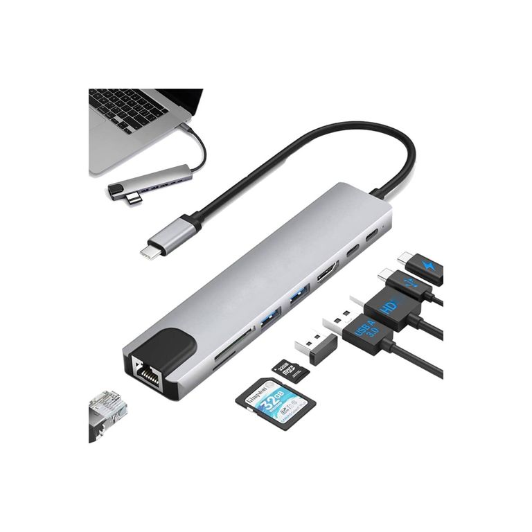 ADAPTADOR TIPO C CONVERTIDOR A HDMI USB CAR-MICRO SD-8 EN 1