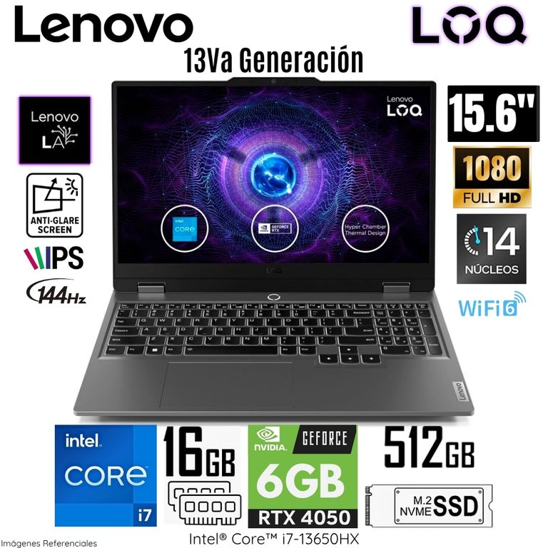 Laptop LOQ 15IRX9 Intel Core i7-13650HX 16GB RAM 512GB SSD 15.6" FHD RTX4050-6GB - 83DV00FKLM