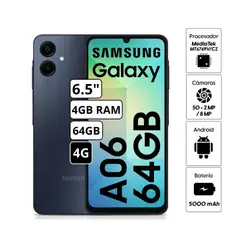SAMSUNG - Celular Galaxy A06 4GB RAM 64GB Cámara Principal 50MP + 2MP Frontal 8MP 6.7" Pulg. - Negro