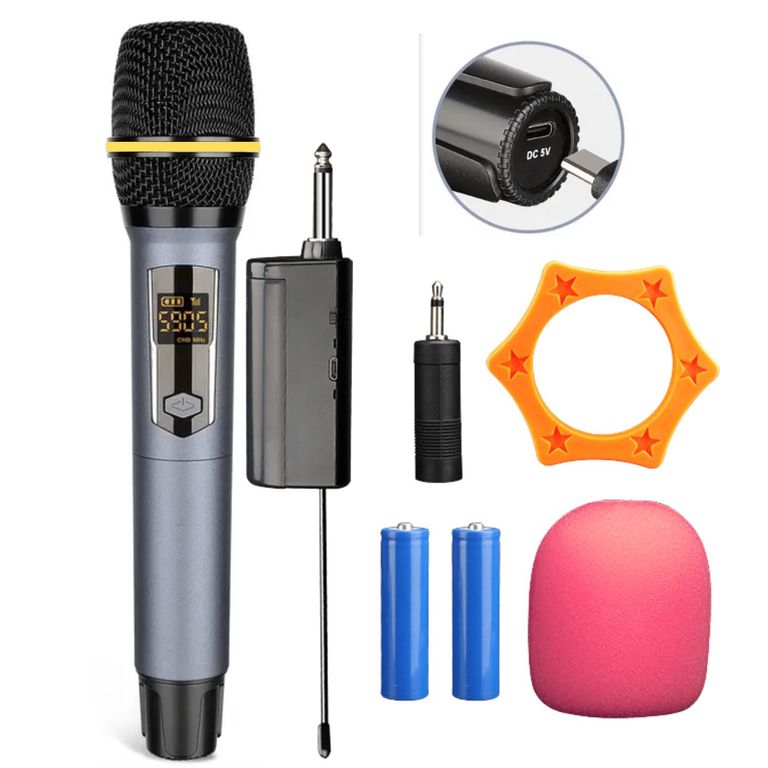 Micrófono Inalámbrico Portátil con Receptor Ideal para Karaoke
