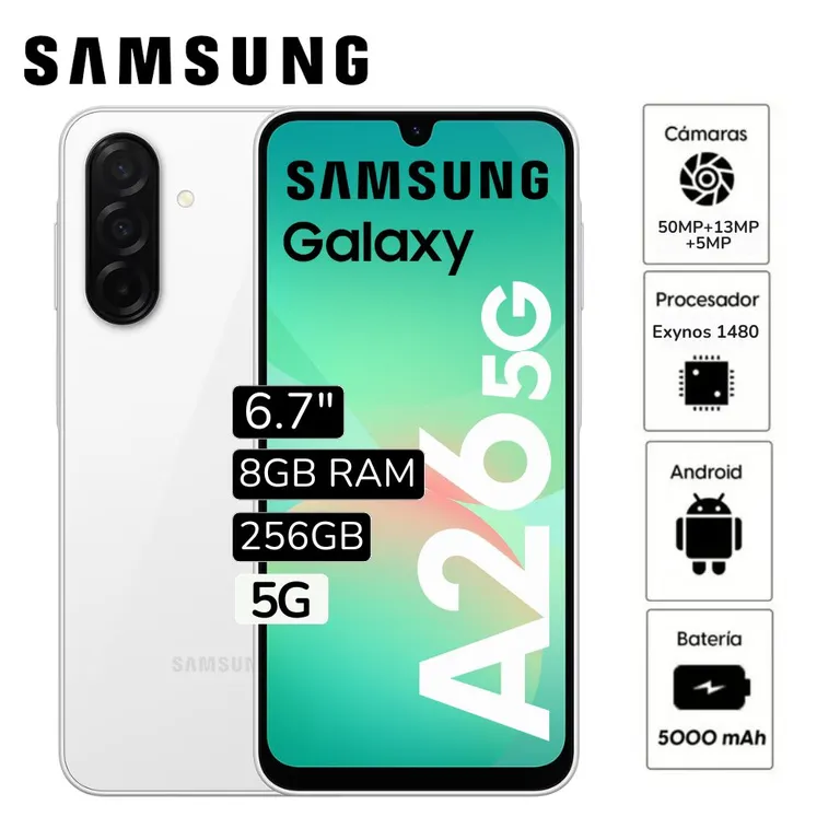 Celular Libre Galaxy A26 5G 6.7" Pulg 8GB RAM 256GB - Blanco