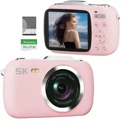 RENVMEXY - Cámara Digital 5K 64MP G7 Rosa+64GB