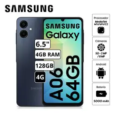 SAMSUNG - Celular Galaxy A06 4GB RAM 128GB Cámara Principal 50MP + 2MP Frontal 8MP 6.7" Pulg. - Negro