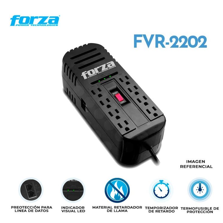 Estabilizador de Voltaje FVR-2202 USB 2200va 1100w Color Negro