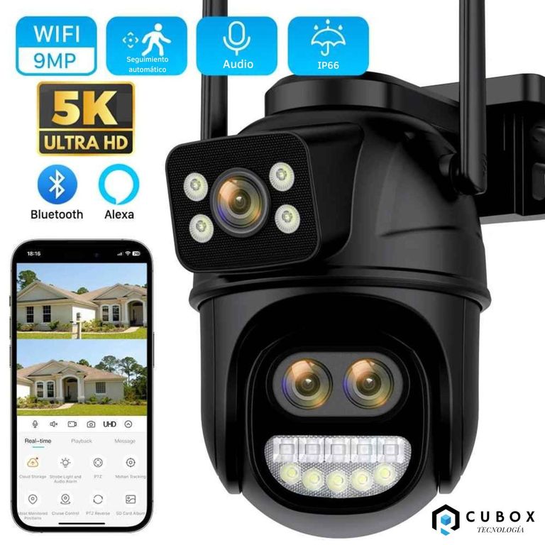 Cámara IP WiFi PTZ 5K Zoom Óptico de Largo Alcance y Doble Lente Inteligente