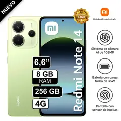 REDMI - Celular Xiaomi Note 14 4G 256GB 8GB RAM cámara 108MP, cámara frontal 20MP, 6.6" Pulg Verde