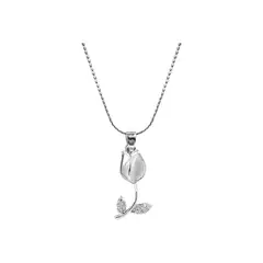 CLEO JOYAS & ACCESORIOS - Collar Tulipán Piedra Blanca Plateado