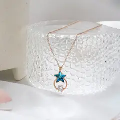 CLEO JOYAS & ACCESORIOS - Collar Treyci Estrella Azul Rose Plata