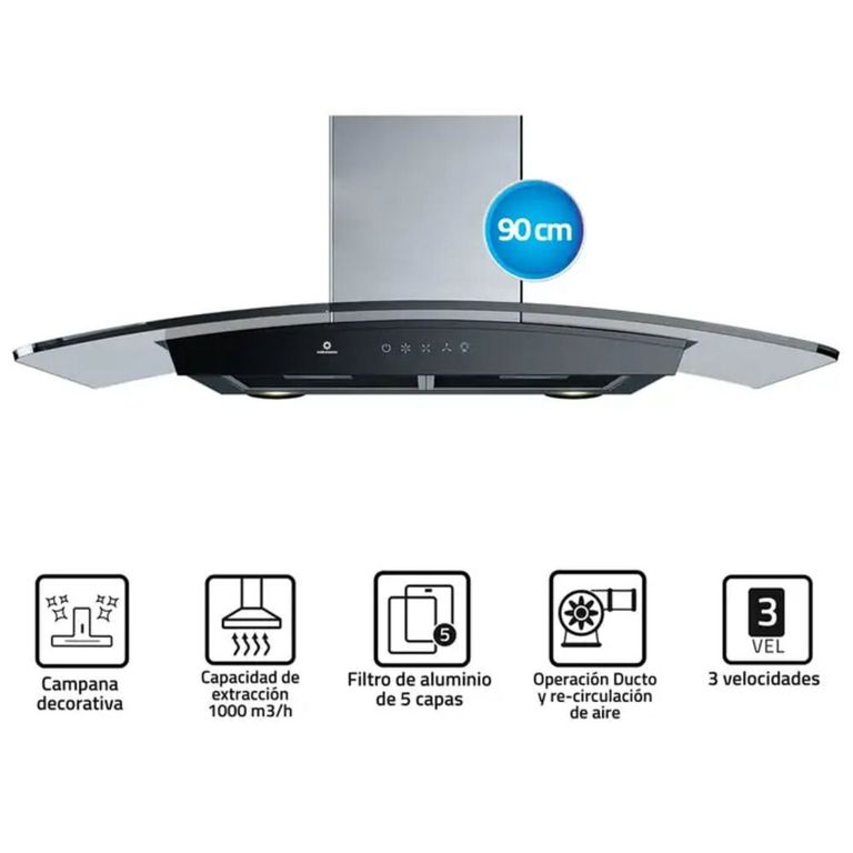 Campana Extractora tipo chimenea Acero Inox CEI-90NEVC