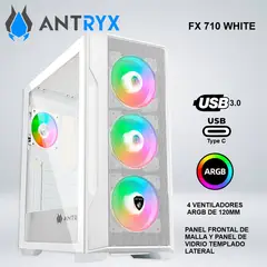 ANTRYX - CASE FX 710 WHITE, ARGB FAN X4, USB TIPO-C (ACFX710W)
