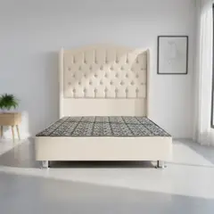 MUEBLES MACRUMO - Cama tapizada Princesa Queen - Color Beige