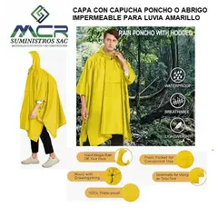 GENERICO - CAPA CON CAPUCHA O PONCHO PVC IMPERMEABLE PARA LLUVIA AMARILLO CON BOLSILLO