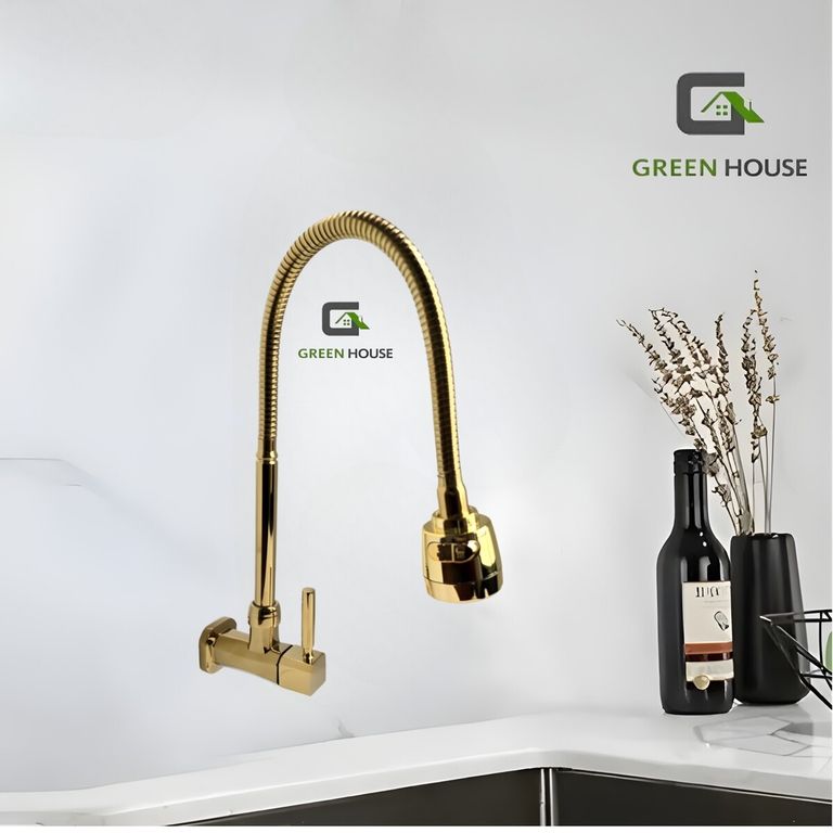 GRIFERIA DE COCINA PARED AGUA FRIA FLEXIBLE DORADO