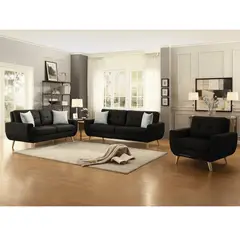 ALTO HOGAR - Juego De Sala Karime 3-2-1 Negro Tapiz Antifluido + Cojines Antifluido