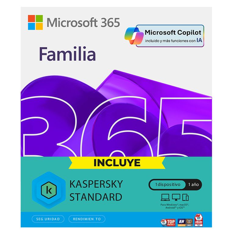 365 FAMILIA IA COPILOT +ANTIVIRUS KASPERSKY LICENCIA FISICA