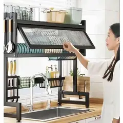 GENERICO - ORGANIZADOR ESCURRIDOR DE PLATOS DE 2 NIVELES CON TAPA 85 CM