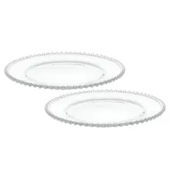 INSPIRA - Set de 2 Platos de Vidrio con Borde de Perlas Transparente