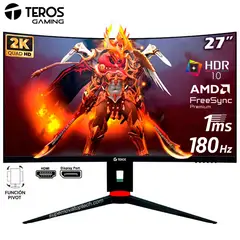 TEROS - Monitor TE-2767G Curvo 27 180hz 1ms QHD 2560x1440 HDR10, Pivot