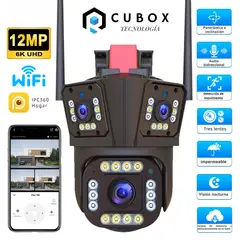 OEM - Cámara de Seguridad Exterior 360° WiFi PTZ Triple Lente Alarma y Sonido de Alerta