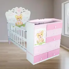 GENERICO - Cama cuna de plaza y media con comoda desmontable rosado