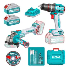 TOTAL TOOLS - Combo Taladro 96nm y Amoladora 20v Brushless Industrial Total