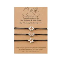 GENERICO - Set x 3 pulseras plateadas sol luna y estrella mejores amigos