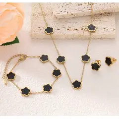 NO LOGO - Set Collar Aretes Y Pulsera Trebol Diseño De Lujo Acero