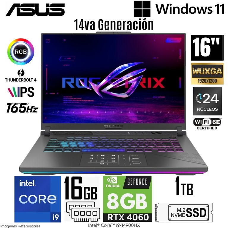 Laptop ROG STRIX G614JVR-N3063W Intel Core i9-14900HX 16GB RAM 1TB SSD RTX 4060-8GB 16" WUXGA