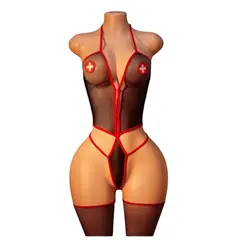 GENERICO - LENCERIA MALLA CATSUIT ENTERISO DISFRAZ ENFERMERA