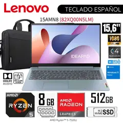 LENOVO - Laptop Ideapad Slim 3 AMD Ryzen 5-7520U 8GB RAM 512GB SSD 15.6" FHD 82XQ00N5LM + Maletín