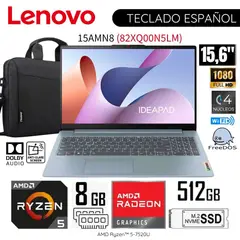 LENOVO - Laptop Ideapad Slim 3 AMD Ryzen 5-7520U 8GB RAM 512GB SSD 15.6" FHD 82XQ00N5LM + Maletín