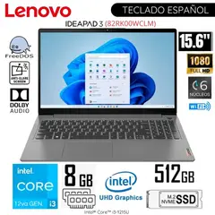 LENOVO - Laptop IdeaPad 3 15IAU7 Intel Core i3-1215U 8GB RAM 512GB SSD 15.6" FHD Free Dos - 82RK00WCLM