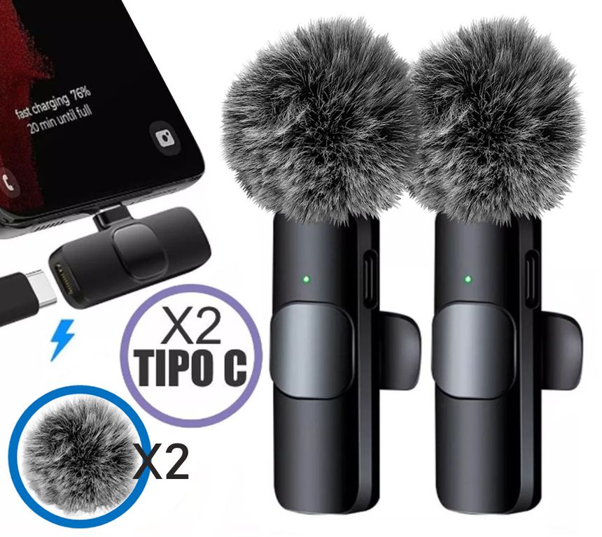 Micrófonos Inalámbricos 2 en 1 K9 Tipo C con filtros de peluche