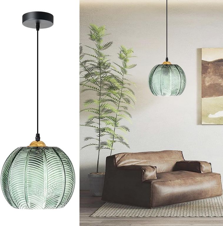 Lámpara Colgante Moderna de Vidrio Con Pantalla de 20 cm - Verde