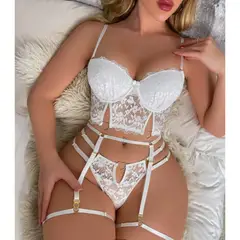 GENERICO - CONJUNTO CULOTTE MUJER BLANCO LENCERÍA SEXY DE ENCAJE