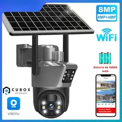 OEM - Cámara de Seguridad 4K PTZ WiFi Doble Lente Giro 360° Sirena y Panel Solar