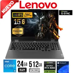 LENOVO - Laptop LOQ 15IAX9 15,6 FHD Core i5 12450HX RAM 24GB SSD 512GB RTX 3050 6GB W11 PRO