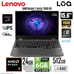 LENOVO - Laptop LOQ 15ARP9 AMD Ryzen 7-7435HS 24GB RAM 512GB SSD 15.6 FHD RTX4050-6GB - 83JC008GLM